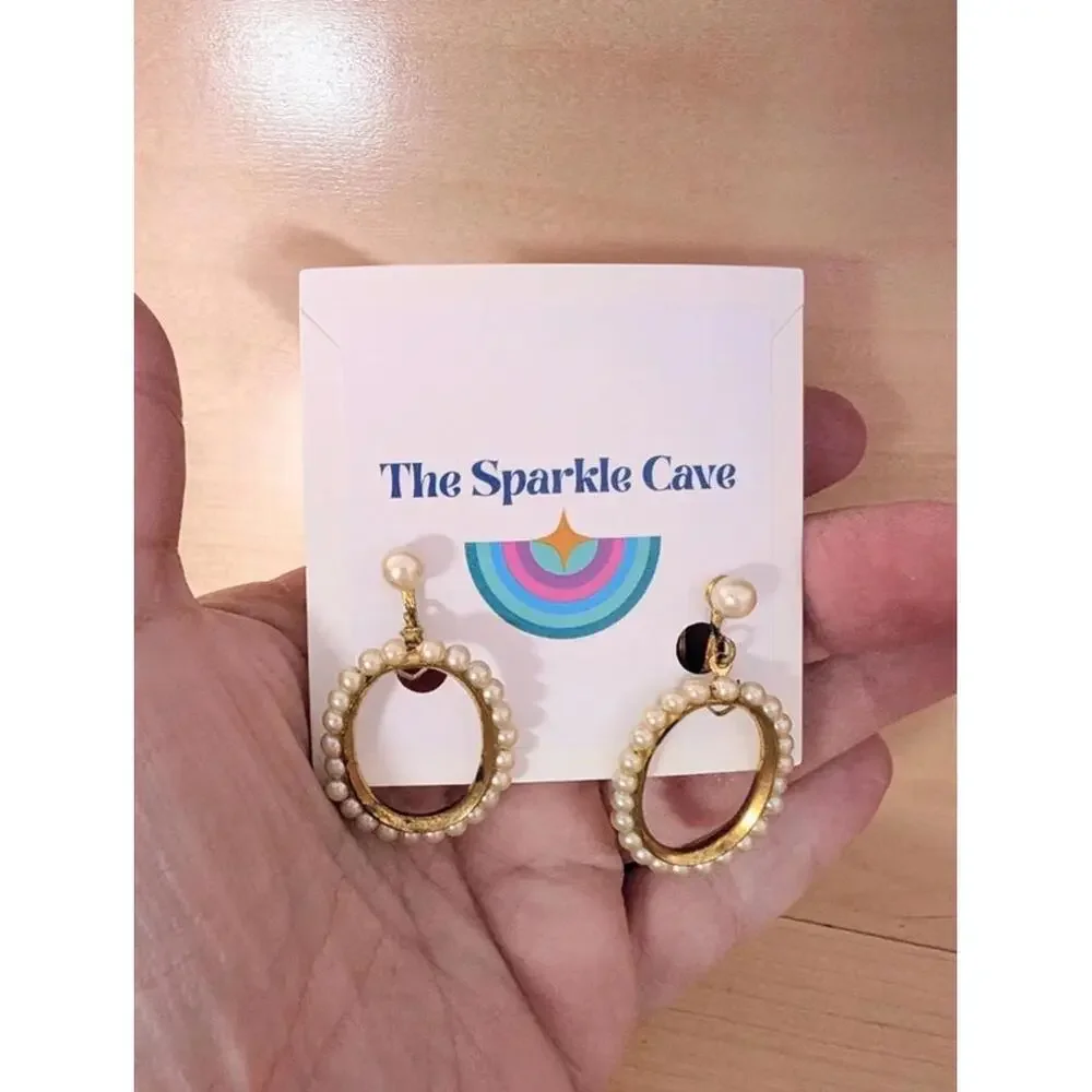 Vintage Hoops 50s Faux Pearl Hoop Dangle Screw back Earrings